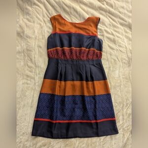 LOFT Navy and Orange Patterned Dress